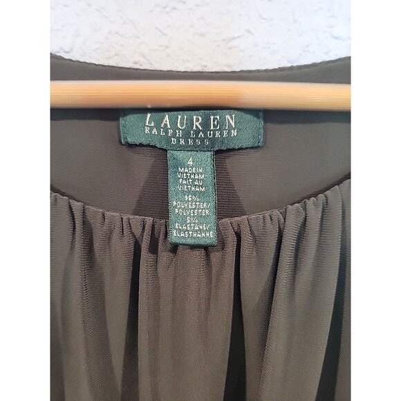 Ralph Lauren 4 Olive‎ Green Rouched Sleeveless Sheath Dress Women’s 4 Small - Picture 4 of 6